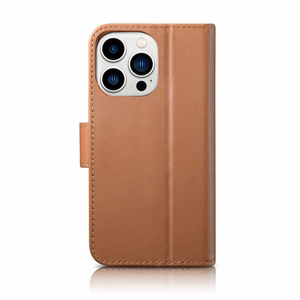 iCarer Lompakko Kotelo 2in1 iPhone 14 Pro Nahka Flip Case Anti-RFID ruskea (WMI14220726-BN)