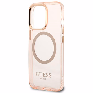 Guess Gold Outline läpinäkyvä MagSafe suojakuori iPhone 13 Pro Max:lle - vaaleanpunainen