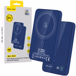 Blavec BJ-04 varavirtalähde 5000mAh erittäin ohut 7,8 mm Type-C 22,5W magneettinen MagSafe 3-in-1 laivastonsininen lasi