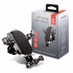 Crong Gravity Auto-Lock painovoimatoiminen autopuhelinpidike 4.7–6.5" puhelimille, musta