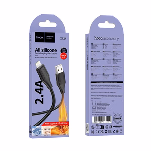 Silikoninen kaapeli USB-A Lightning Hoco 2,4A 1 m X124 musta