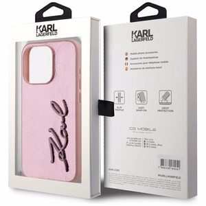 Karl Lagerfeld Wrinkled Metal Signature Suojakuori iPhone 15 Pro:lle - vaaleanpunainen