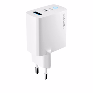 Forever TC-06-65AC GaN PD QC laturi 1x USB-C 1x USB 65W valkoinen