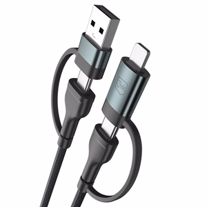 3mk Hyper Cable N-SERIES 2 in 2 USB-A / USB-C ja USB-C / Lightning 1.2m QC 3.0 9V/2A 60W - musta