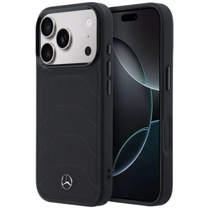 Mercedes Leather Mesh with Bow Line MagSafe -suojakuori iPhone 17 Pro Max -mallille, musta