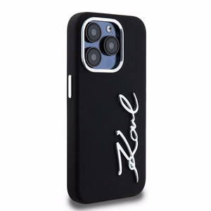 Karl Lagerfeld Silikoninen Metal Script Logo Suojakuori iPhone 15 Pro:lle - musta