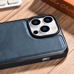 iCarer Nahka öljy vaha tapauksessa iPhone 14 Pro Max nahkakotelo sininen (WMI14220720-BU)