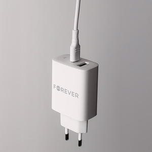 Forever TC-07-30AC PD QC charger 1x USB-C 1x USB 30W white + USB-C - USB-C cable 60W