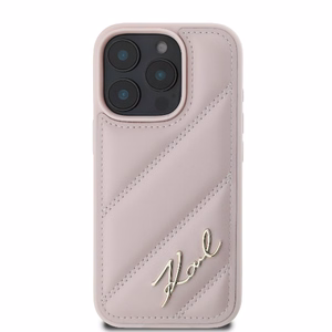 Karl Lagerfeld Quilted Signature Suojakuori iPhone 16 Pro:lle - vaaleanpunainen