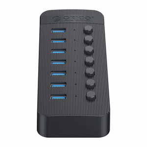 Orico CT2U3-7AB 7x USB-A 3.0 -keskitin kytkimillä - musta