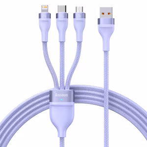 Baseus Cable Flash Series II 3 in 1 - USB to Type C, Lightning, Micro USB - 100W 6A 1.2m (CASS030005) Purple