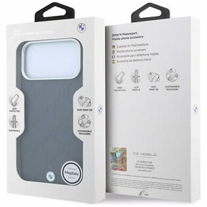 BMW Sign Deboss Quilted Metal Logo -suojakuori laitteelle iPhone 18 Pro Max / 17 Pro Max, MagSafe-yhteensopiva – tummanharmaa