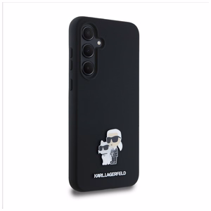 Original Pouch KARL LAGERFELD hardcase Silikoninen Karl&Choupette Metal Pin KLHCSA35SMHKCNPK Samsung Galaxy A35:lle musta