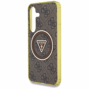 Guess HC Magneettinen IML Metal Glitter 4G Circle Triangle Suojakuori Samsung Galaxy S25:lle ruskea