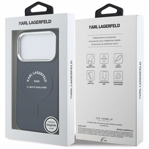 Karl Lagerfeld Embossed Open Ring RSG Logo MagSafe -suojakuori puhelimelle iPhone 18 Pro Max / 17 Pro Max; väri: sininen
