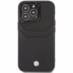 BMW BMHCP14L22RSEPK musta nahkainen korttipaikallinen suojakuori iPhone 14 Pro 6.1