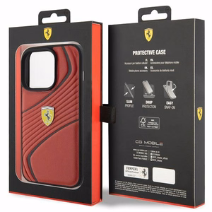 Ferrari Twist Metal Logo Suojakuori iPhone 15 Pro:lle - punainen