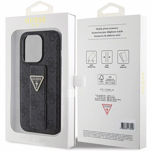 Guess Grip Stand 4G Triangle Strass Suojakuori iPhone 15 Pro Maxille - musta