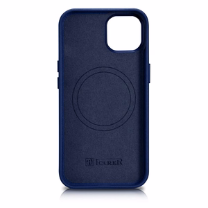 iCarer Case Nahkakotelo iPhone 14:lle luonnonnahasta valmistettu sininen (WMI14220705-BU) (MagSafe-yhteensopiva)