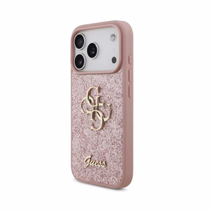 Case Guess PU Fixed Glitter 4G Metal Logo Apple iPhone 18 Pro pink