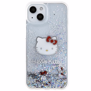 Hello Kitty Liquid Glitter Charms Kitty Head Suojakuori iPhone 15:lle - hopeinen