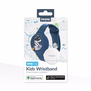 Beeep OneTag -paikannin lasten silikonirannekkeella, Astronaut, Apple Find My / Android