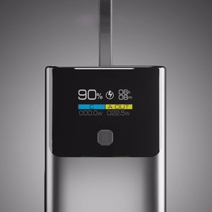 SBS 10000mAh PD 20W Powerbank LCD-näytöllä ja sisäänrakennetulla USB-C-kaapelilla - harmaa