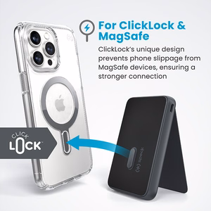 Speck StandyBank + ClickLock 5 000 mAh:n magneettinen varavirtalähde jalustalla, jopa 15 W:n langaton lataus, MagSafe-yhteensopiva, musta