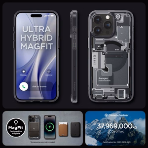 Spigen Ultra Hybrid Mag Suojakuori MagSafella iPhone 15 Pro:lle - Tummanharmaa (Zero One Pattern)