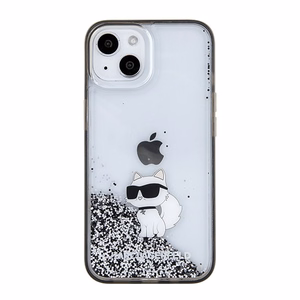 Karl Lagerfeld Liquid Glitter Choupette suojakuori iPhone 15:lle - läpinäkyvä