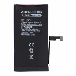 AmpSentrix Basic akku iPhone 15:lle (suurikapasiteettinen 3600 mAh)