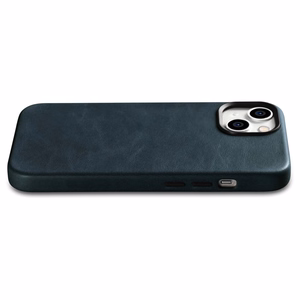 iCarer Öljyvaha Premium Nahkakotelo iPhone 14 Plus Magneettinen nahkakotelo MagSafe tumman sininen (WMI14220703-BU)
