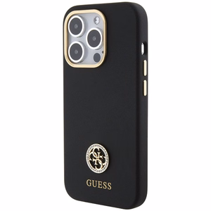 Guess Silicone Logo Strass 4G suojakuori iPhone 15 Pro:lle - musta