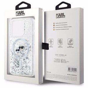 Karl Lagerfeld Liquid Glitter Karl ja Choupette Head MagSafe Suojakuori iPhone 15 Pro Max:lle - Kirkas