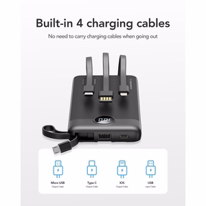 Varavirtalähde Veger C10 (W1116) 10000 mAh sisäänrakennetuilla Micro-USB / Type-C / Lightning -kaapeleilla musta
