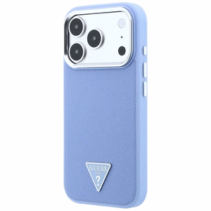 Guess Grained Triangle Logo -suojakuori laitteelle iPhone 18 Pro / 17 Pro, MagSafe-yhteensopiva – sininen