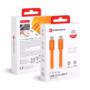 Kaapeli USB-C - USB-C Forcell F-Energy QC4.0 PD 3A 60 W Cafule Flat 1,2 m CCFN23 oranssi