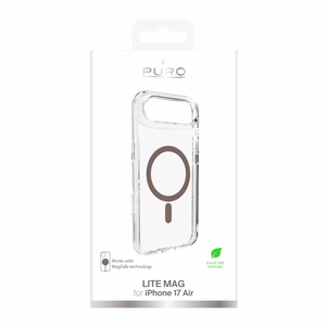 Puro Lite Mag TPU+PC suojakuori MagSafe-yhteensopiva iPhone 17 Air:lle - läpinäkyvä ruskealla renkaalla