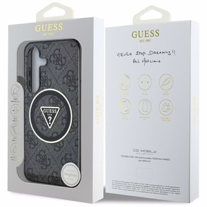 Guess HC Magneettinen IML Metal Glitter 4G Circle Triangle Suojakuori Samsung Galaxy S25:lle musta