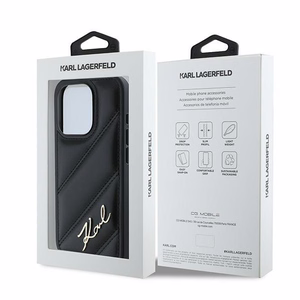 Karl Lagerfeld Diagonal Quilted Script Suojakuori iPhone 15 Pro:lle - musta