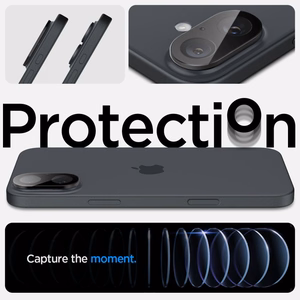 Spigen Optik GLAS.TR Kameransuoja 2-PACK iPhone 16 / 16 Plus:lle - musta