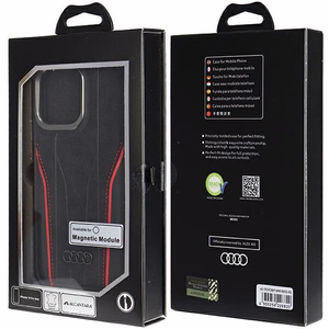 Audi Aitoa nahkaa oleva Suojakuori MagSafella iPhone 14 Pro Maxille - musta ja punainen