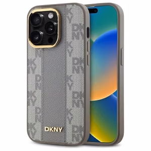 DKNY Nahkainen Checkered Mono Pattern MagSafe iPhone 14 Pro:lle Suojakuori - Beige
