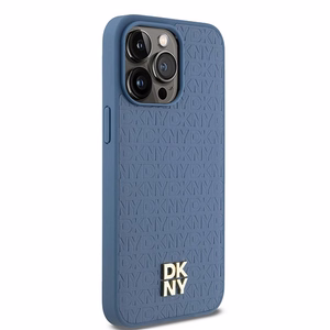 DKNY Nahkainen Monogram Pattern Metal Logo MagSafe Suojakuori iPhone 15 Pro Max:lle - Sininen
