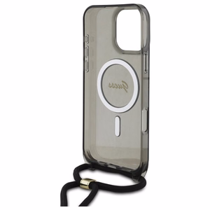 Guess Crossbody Cord Script MagSafe Suojakuori iPhone 16 Pro Max:lle - musta