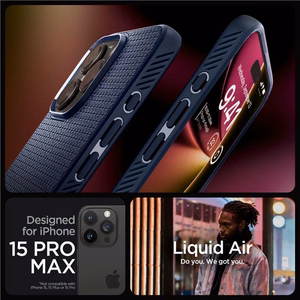 Spigen Liquid Air Suojakuori iPhone 15 Pro Max:lle - laivastonsininen