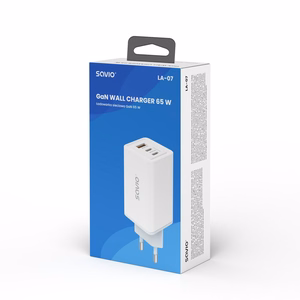 SAVIO LA-07 GaN 65 W verkkolaturi, USB, QC4.0+, PD 3.0, valkoinen