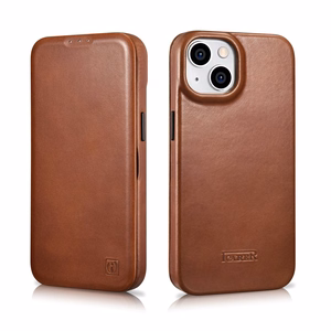 iCarer CE Öljyvaha Premium Nahka Folio Case iPhone 14 Plus magneettinen flip tapauksessa MagSafe ruskea (AKI14220707-BN)