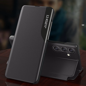 Eco Leather View Case nahkainen Suojakuori Samsung Galaxy A24 4G:lle kippujalustan kanssa musta