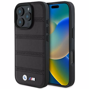 BMW M Perforated And Stitched Line MagSafe Suojakuori iPhone 16 Pro:lle - musta